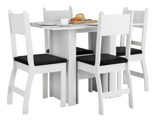 Juego De Comedor Mesa Y 4 Sillas Madera Mdf Tapizado Cuerina