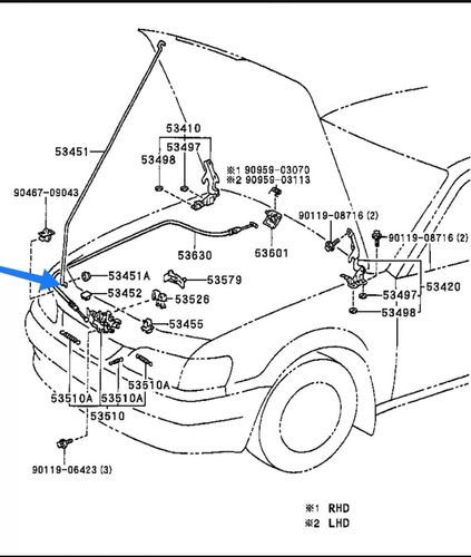 Buje Varilla Capot Toyota Corolla Baby Camry Pantalla Sapito