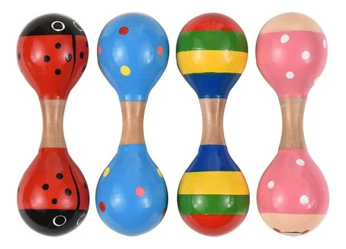 Maraca Doble De Madera Instrumento Musical Infantil Colores