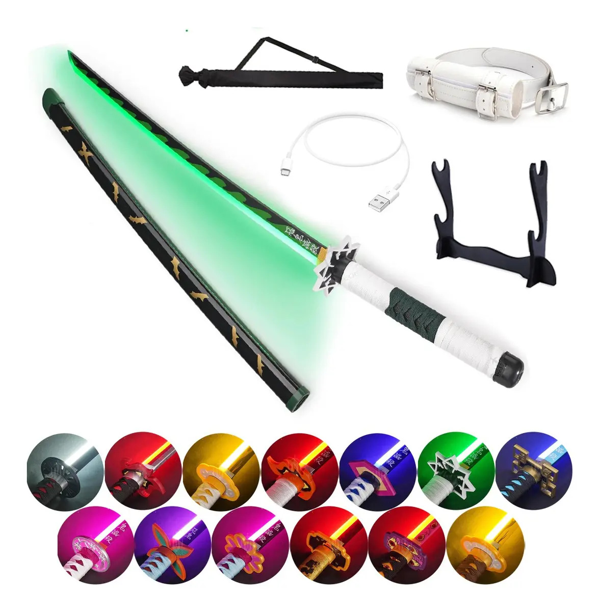 Katana LUDEDE Sanemi Shinazugawa de 104 cm con Luz LED, para Cosplay y Colección