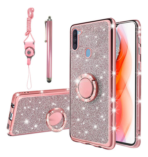 Funda Para Galaxy A11 Glitter Rosa Plastico Tpu
