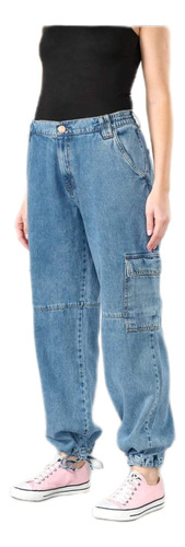 Jean Rígido Mom Wide Leg Cargo/bolsillos Al Costado /cenitho