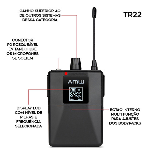 Amw Bu200 Microfone Sem Fio Duplo Digital Auricular + Case !