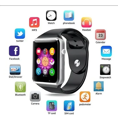 Chip de cámara Bluetooth Relogio Smartwatch A1, música, Whatsapp