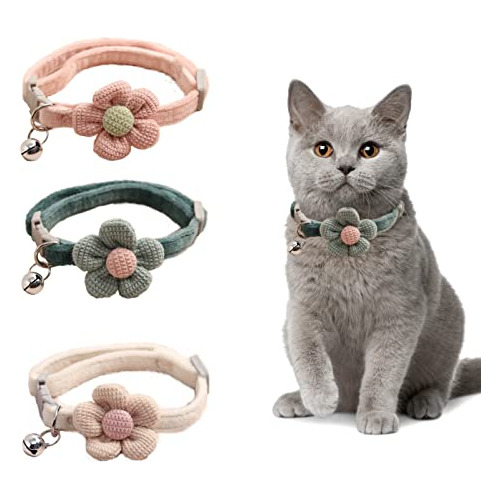 3 Collares De Gatito Con Campana, Collar De Gato Separable C