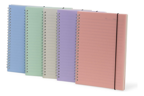 Kit 5 Cadernos A5 Capa Plástica Com Elástico 80 Folhas