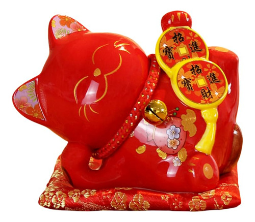 Lucky Cat - Figura De Porcelana De Cerámica Estilo Banco De