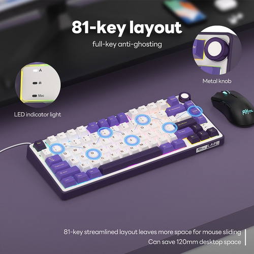 Teclado gamer Rk Royal Kludge QWERTY RK español España color blanco y violeta con luz RGB