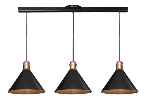 Luminario Colgante 3 Campanas Metal Negro Copo Cobre Maxxi