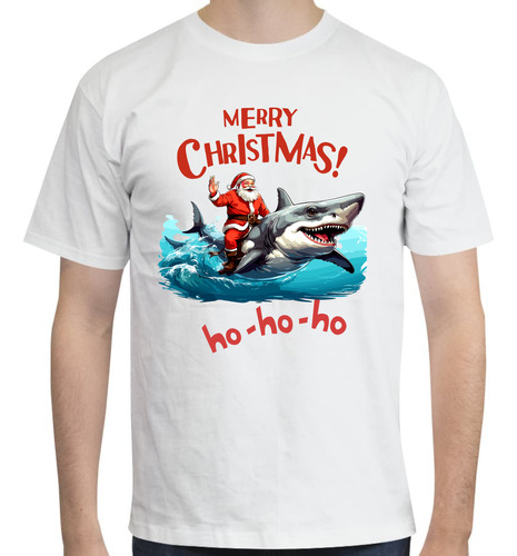 Playera Diseño Santa En Un Tiburón - Navidad - Santa Claus