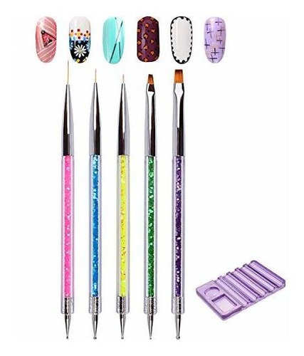 Cepillos Para Uñas - Double Ended Nail Art Brushes, Fitdon 5