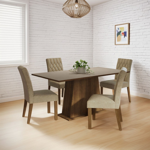 Juego De Comedor Madesa Ashley Con 4 Sillas Imperial Marrón/crema/imperial Liso