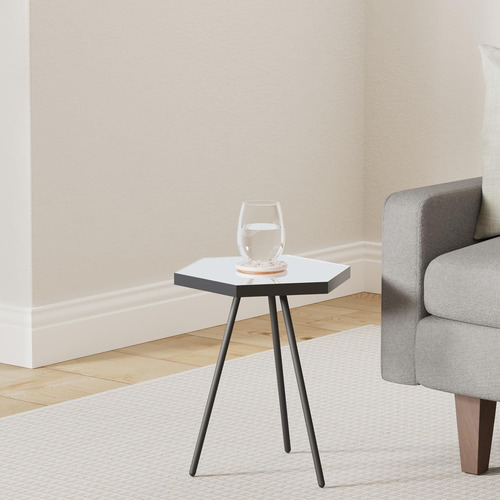 Mesa Auxiliar Hexagonal 14x14x20 Blanco/negro Moderna
