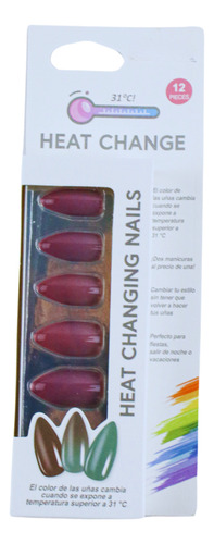 Kit Uñas Postizas Heat Change Presson Cambia Color 12 Piezas Morado Gris