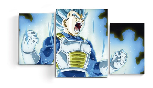 Cuadro Triptico Vegeta Blue Dios Dragon Ball Super Goku Anim