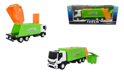 Camion Recolector Basura Reciclable Plastico 33cm Iveco Blanco Y Verde
