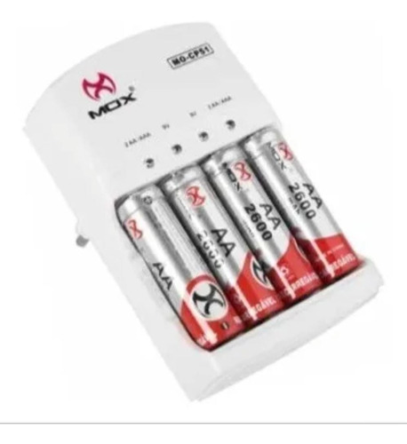 10 Pilhas Recarregáveis Mox Aa 2600 Mah + Carregador Rápido