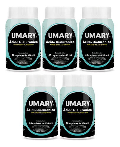 5 frascos Ácido Hialurónico Umary 30 capletas Suplemento 850 mg