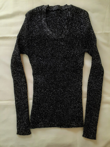 Sweater Morley Elastizado Negro Con Hilados Plateados Lurex