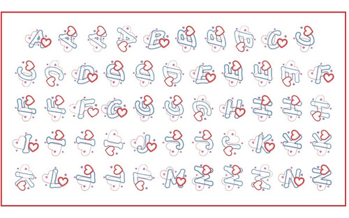 Diseño De Matrices P/bordar Alfabeto C/corazones 4 Medidas