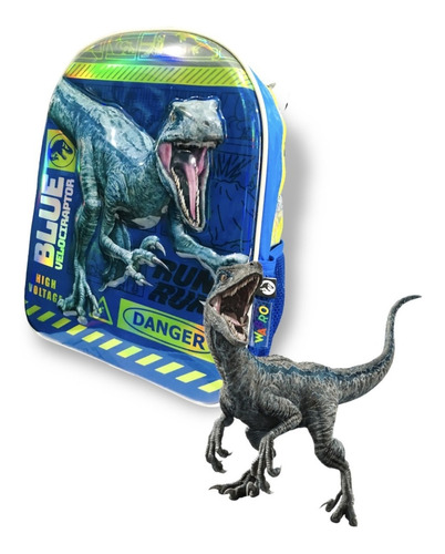 Mochila Dinosaurios Jurassic World Blue 3d  Espalda Jardin 