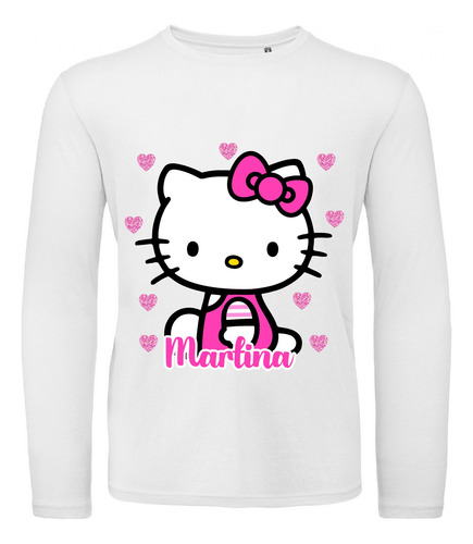 Polera Hello Kitty Personalizada Niña Manga Larga 100% Algod