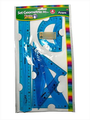 Set Geometría Flexible 30cm 4 Piezas Celeste Torre