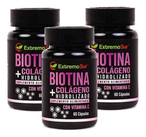Biotina + Colágeno Hidrolizado, Pack 3 Frascos