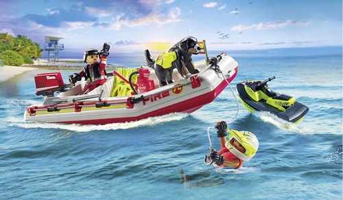 Bloques Playmobil Barco De Bomberos Con Aqua Scooter 70305