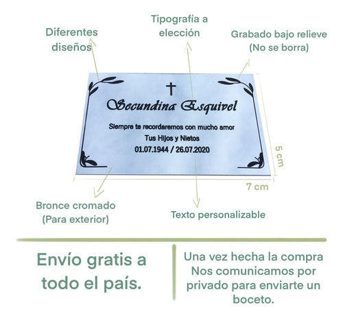 Placa Urna Cenizario Grabada Cementerio Lapida 8x3cm.