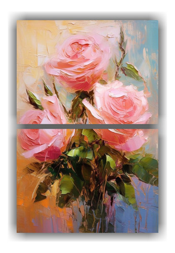 2 Lienzos De Tela Modernos Rosal Originalidad 40x60cm