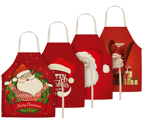 Regnbue 4 Delantal Cocina Navidad Ajustabl Papa Noel Para -