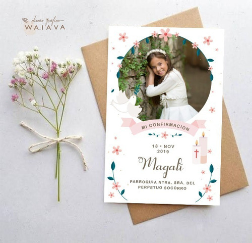 Imagen 8 de 10 de Estampas Confirmación Tarjetas Nenas Con Foto X 3u