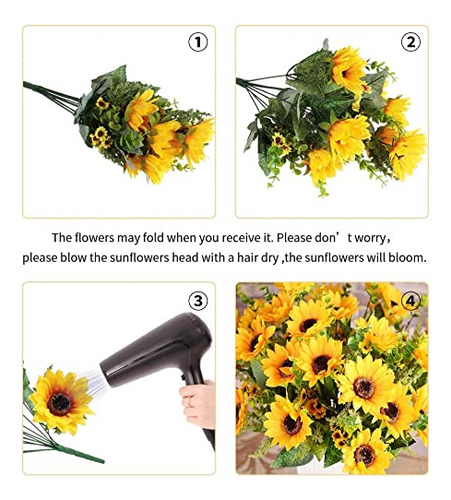 Hi Ramos De Girasoles Artificiales, 2 Ramos De Flores