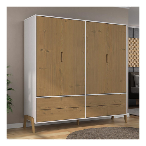Imagen 3 de 3 de Ropero La Cueva Muebles Veneza 1009 color blanco/miel de madera, mdp con 4 puertas batientes