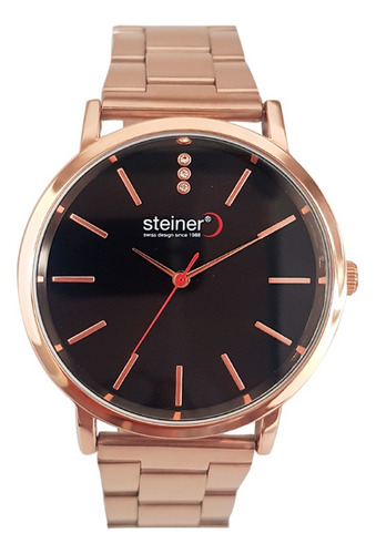 Reloj De Pulso Steiner Para Dama Acero Inoxidable 3atm Correa Oro/Rosa Bisel Oro rosa Fondo Negro