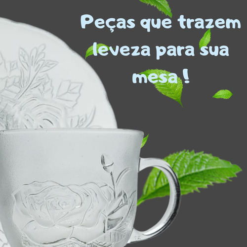 Jogo De Xícaras E Pires Em Vidro 12peças Para Chá Café 200ml