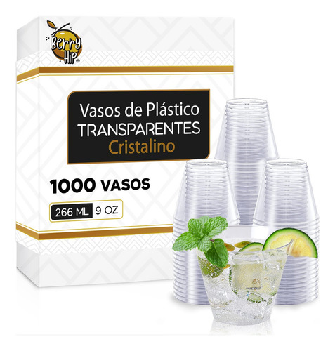 1000 Vasos Desechables De Plástico Tipo Cristal, 9 Oz Color Transparente