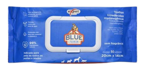 Toalha Umedecida Hipoalergênica Para Pet 50 Uni Blue Mimo
