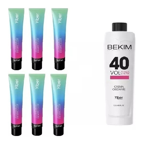 Kit 6 Tinturas Bekim 60gr+1 Oxidante Bekim X1l 40 Vol Regalo