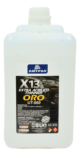 Thinner X13 Extra Acrílico Oro Et-950 3.5 Litros Anypsa