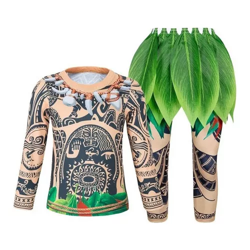 Fantasia de moana maui com camiseta e calça, traje para festa de