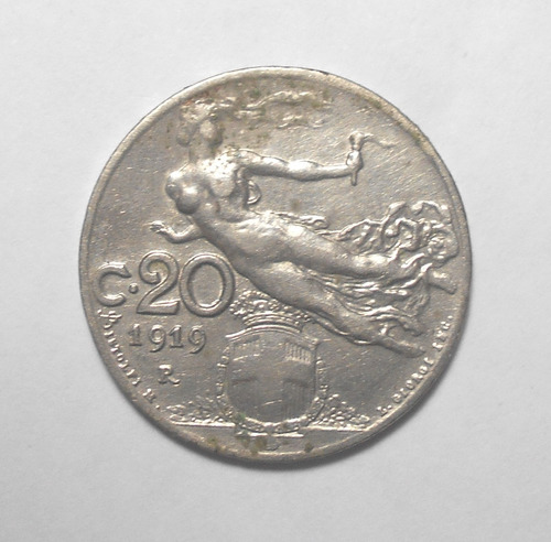 Italia Moneda De 20 Centesimi 1919 R - Km#44 - Fecha Clave