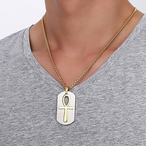 Colar Masculino Com Pingente Placa Cruz Egípcia Ankh