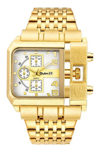 Reloj De Cuarzo De Lujo Empresarial Oulm Hp3364b Color De La Correa Golden/white