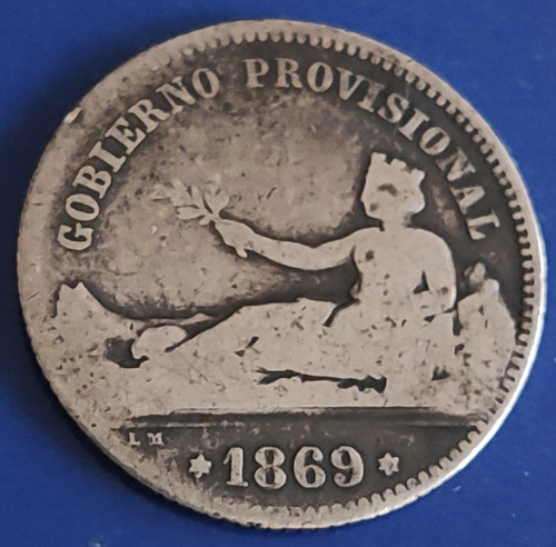 Antigua Moneda De 1 Peseta De España 1869 Plata.