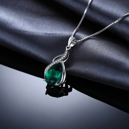 Collar Gota Para Mujer Con Esmeralda En Plata 925