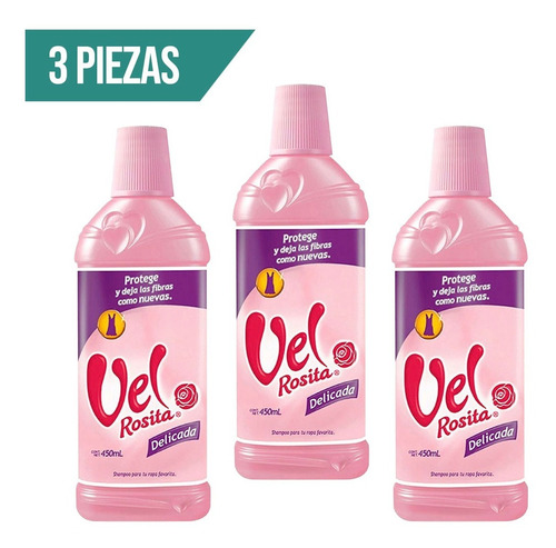 3 Pz Vel Rosita Delicada Detergente Liquido Botella 450 ml