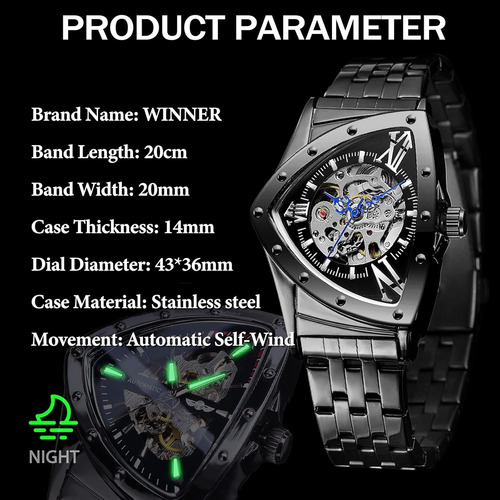 Reloj Forsining, Forma De Triángulo, De Acero Inoxidable