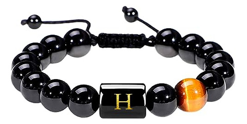 Pulsera Inicial De Piedra De Ónix Negro De 0.394 In Para Ho